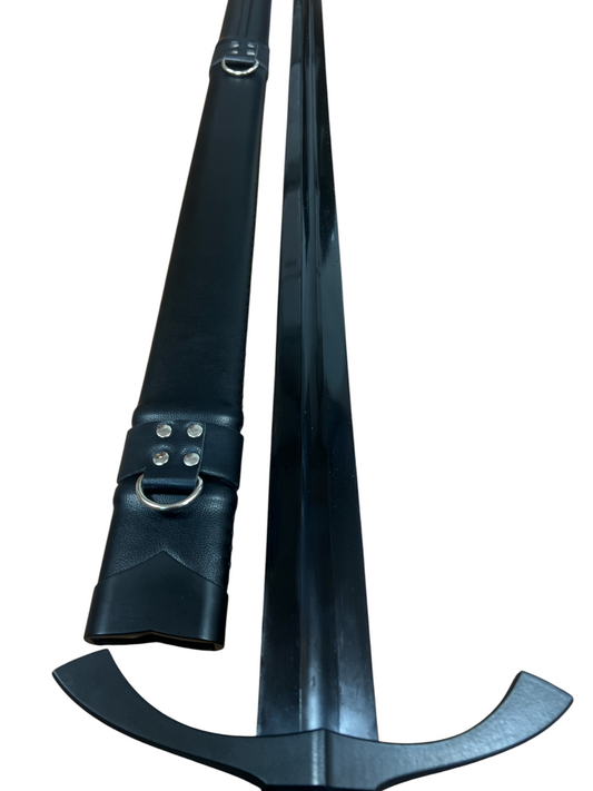 Dark Knight Broadsword - 1065 High Carbon Black Steel - Battle Ready - Includes Genuine Leather Scabbard