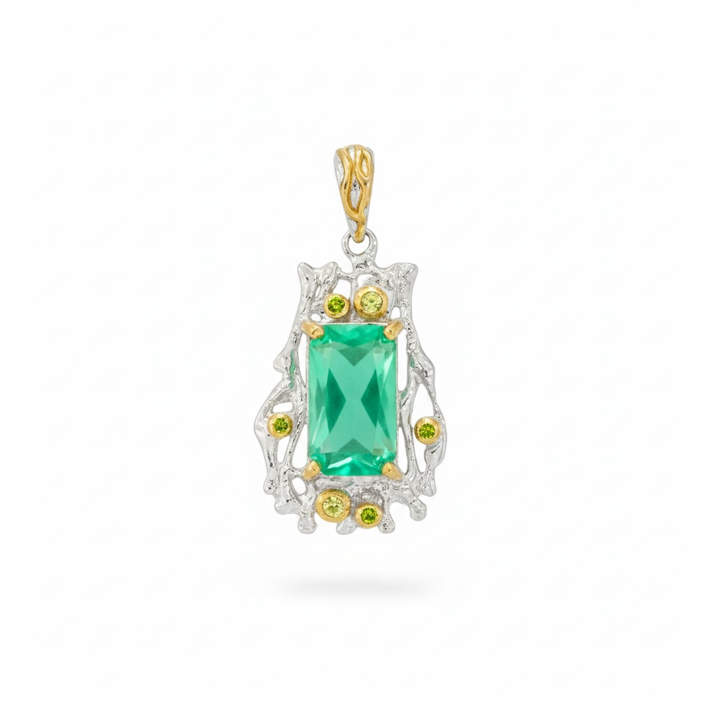 Emerald & Peridot Pendant with Rhodium & Yellow Gold