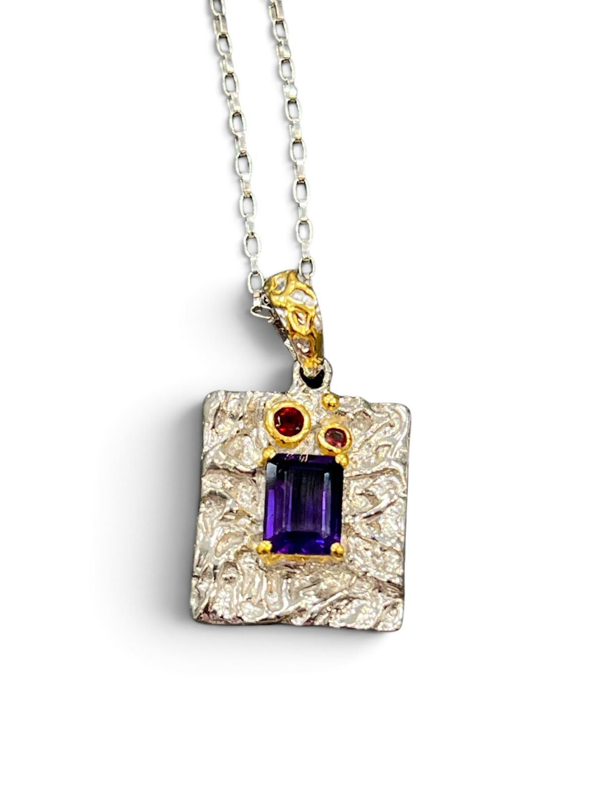 Amethyst & Sapphire Pendant with Rhodium and Yellow Gold