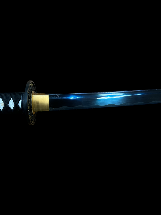 Hand Painted - Engraved Blue Night Katana-Full Tang - 1045 High Carbon Steel