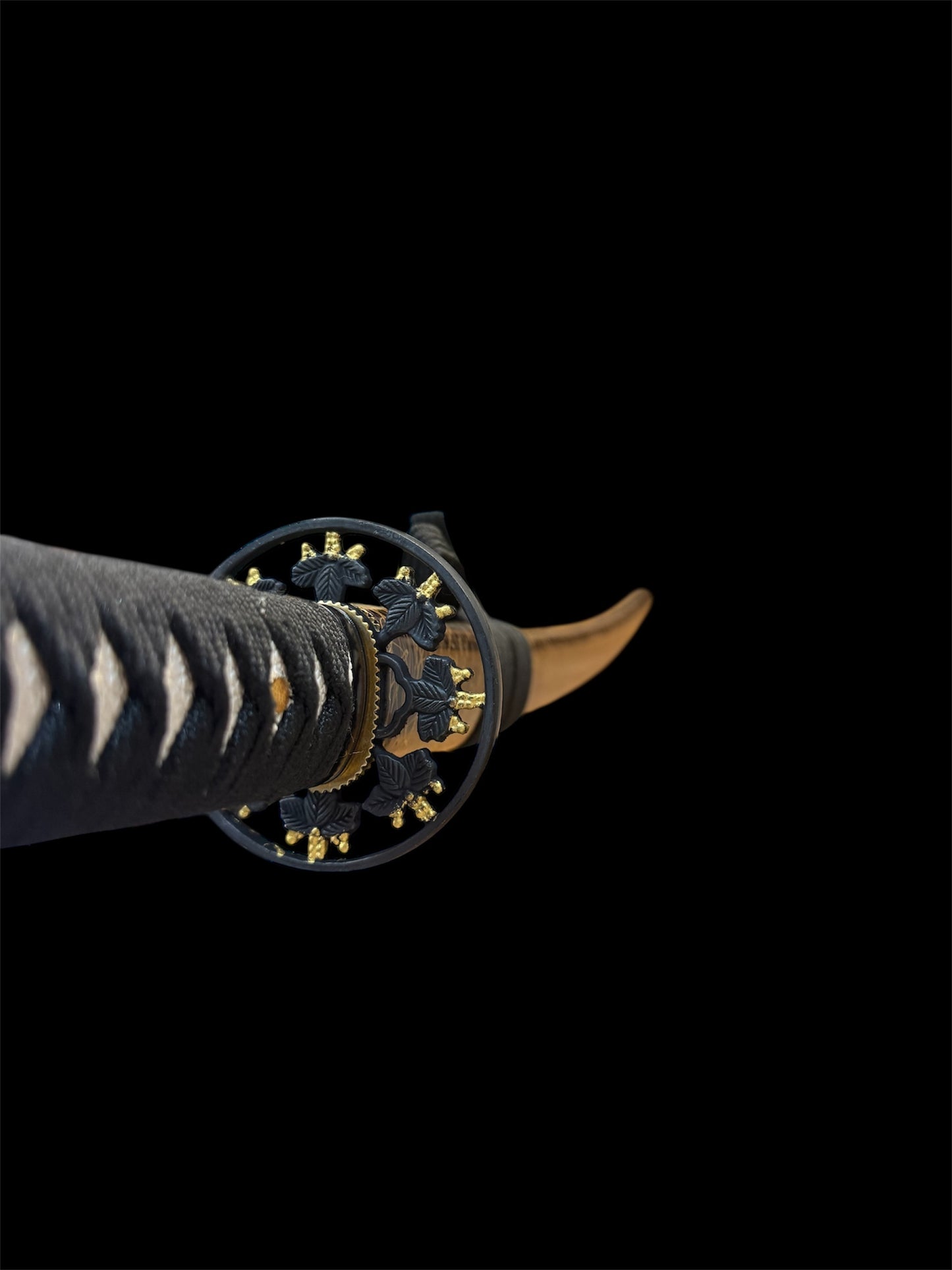 Golden Night Katana - 1045 Carbon Steel - Engraved Scabbard - Faux Ray Skin