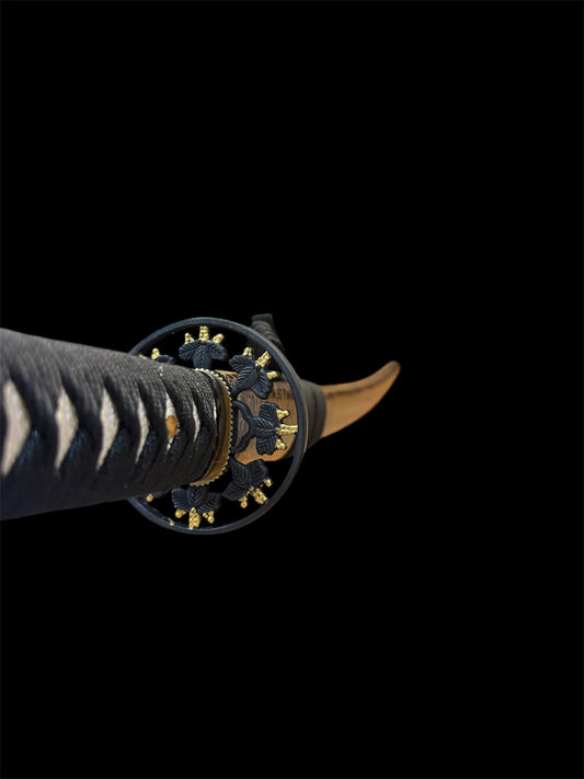 Golden Night Katana - 1045 Carbon Steel - Engraved Scabbard - Faux Ray Skin