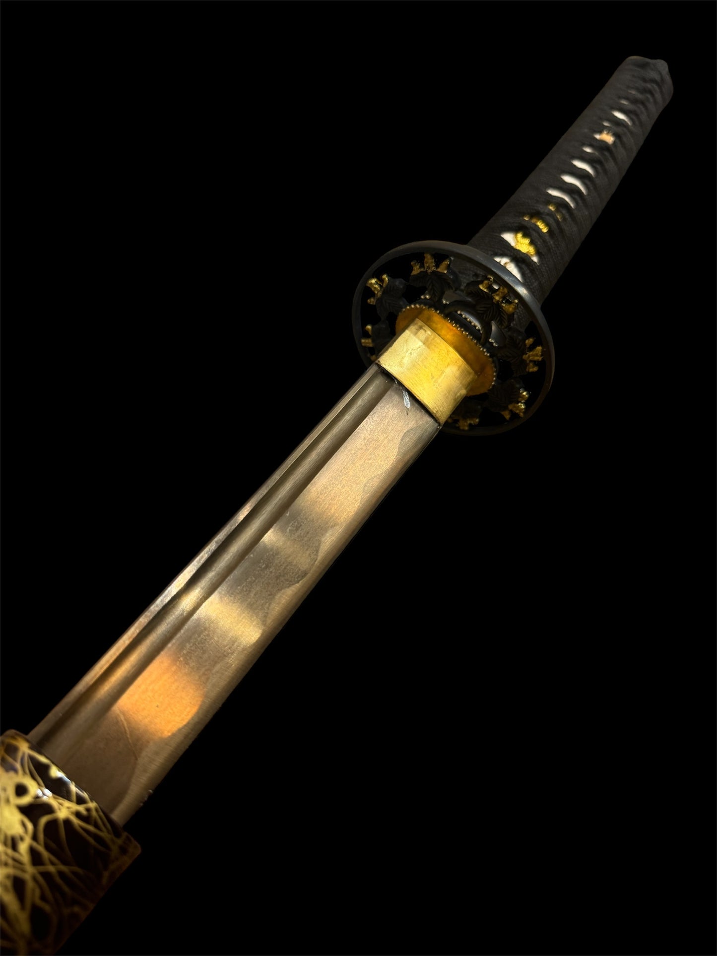 Golden Night Katana - 1045 Carbon Steel - Engraved Scabbard - Faux Ray Skin