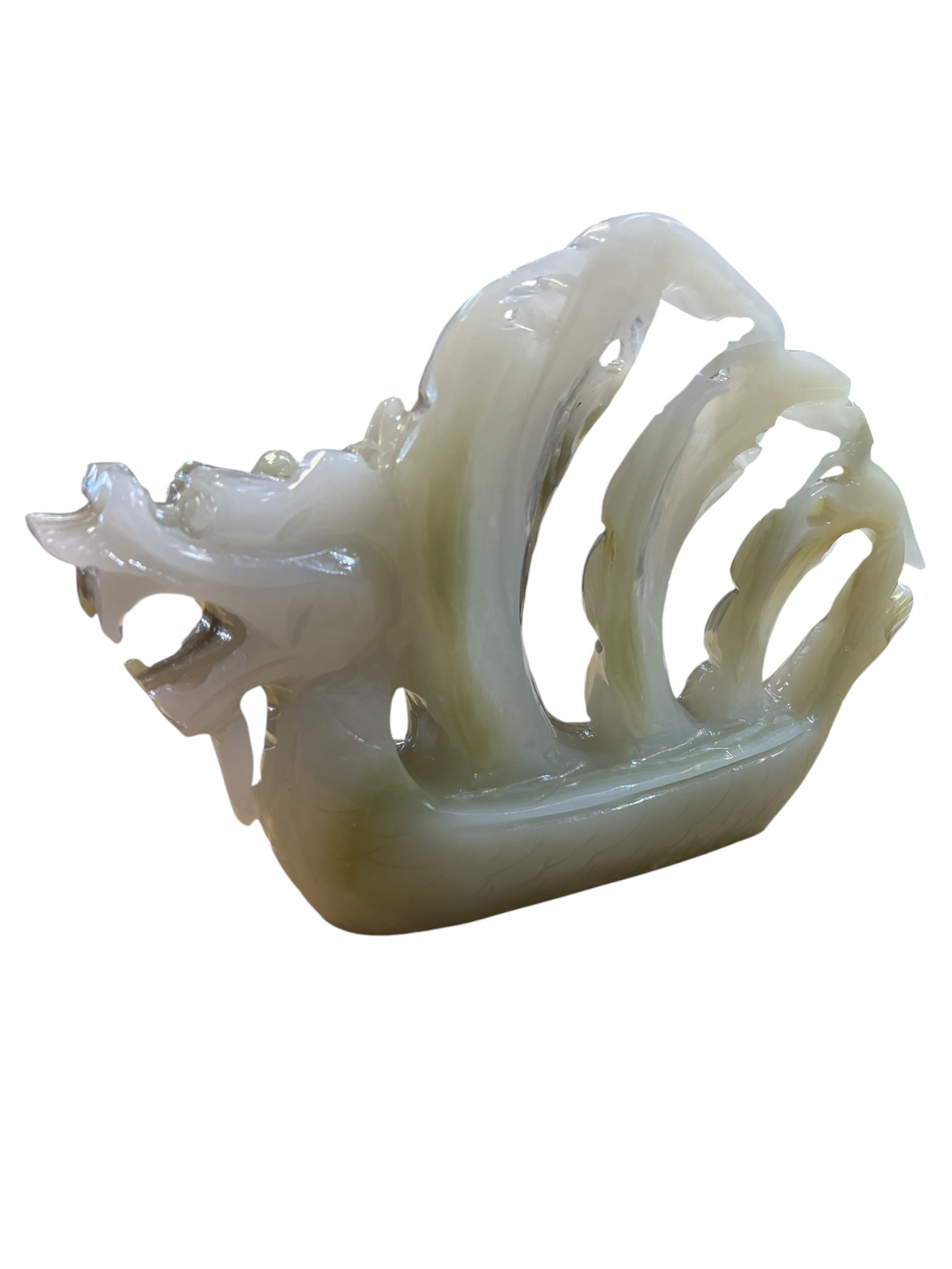 Mexican Green Onyx Boat / Dragon Carving - Hand Carved
