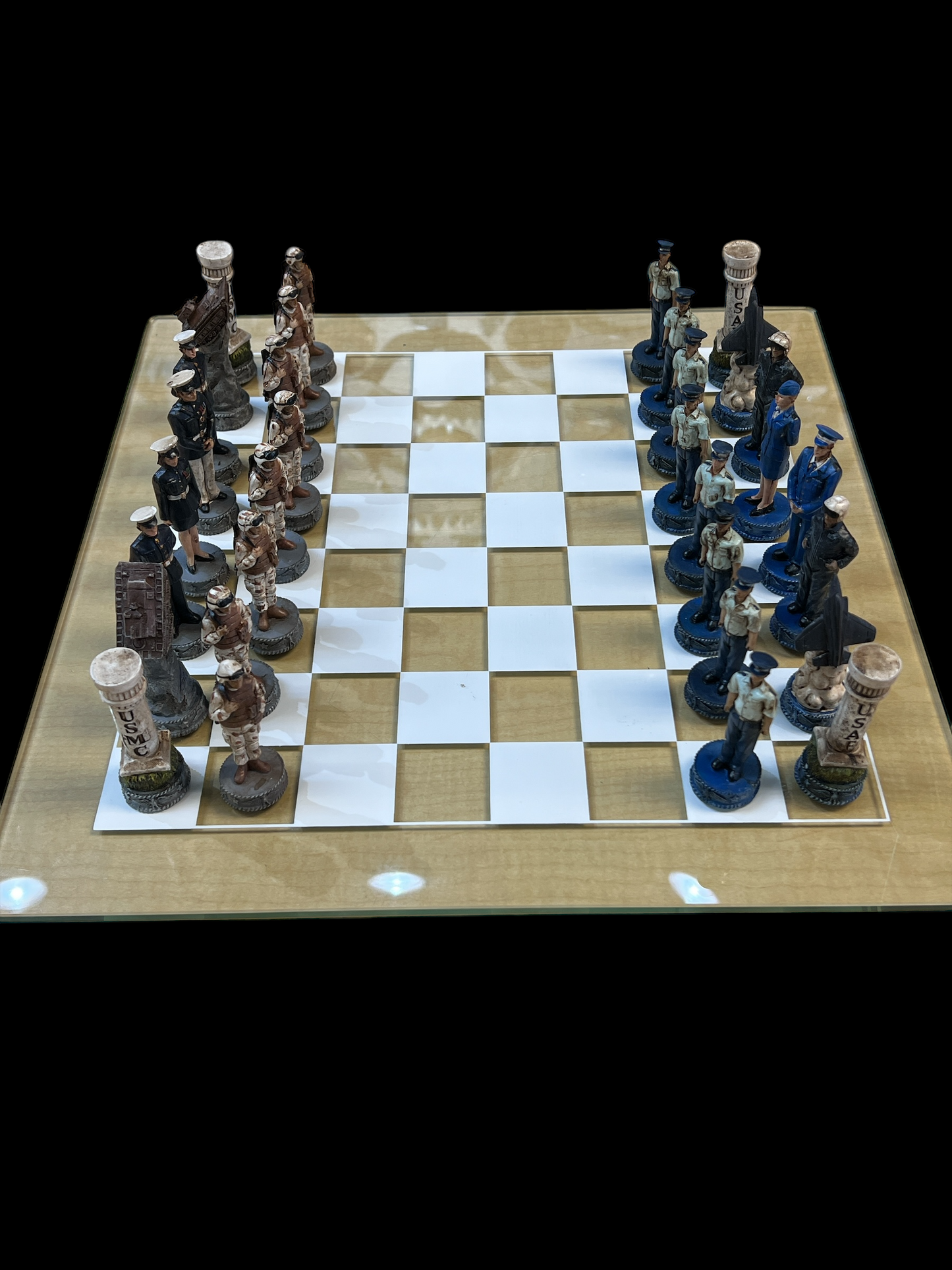 Marine Vs. Air Force Chess Set - Includes Glass Board - Resin Pieces