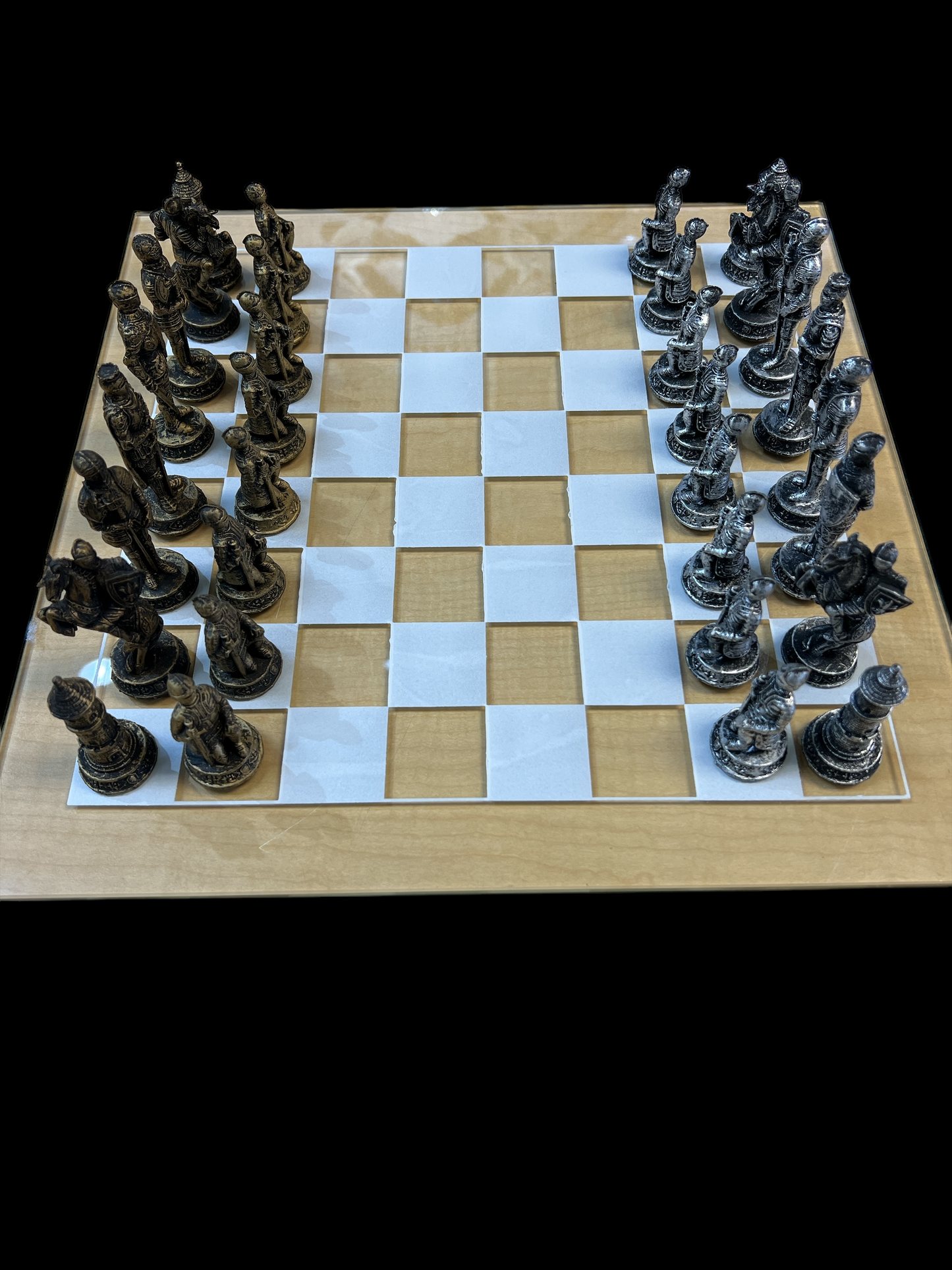 Medieval Knight Chess Set - Includes Glass Board - Resin Pieces