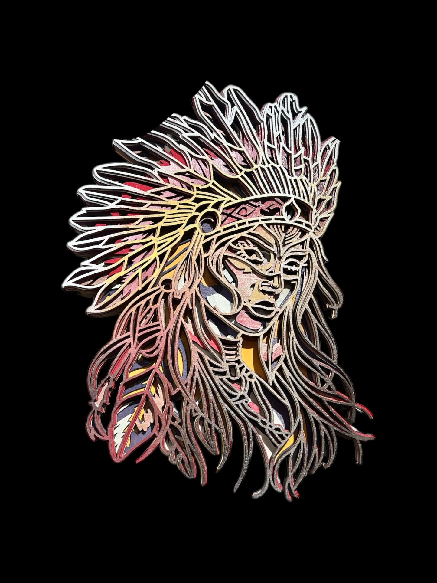 Locally Made Custom Indian With Head Dress Wall Decor (Laser Wood Cut)