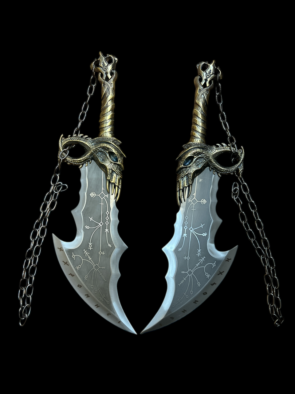 God Of War Chaos Blades - Functional - Includes Plaque - Engraved Blades - 440 Stainless Steel