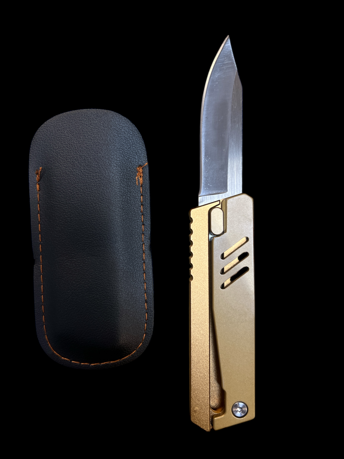 Thumb Switch Black & Grey "Gravity" Knives - Includes Leather Case (3cR13 Steel)