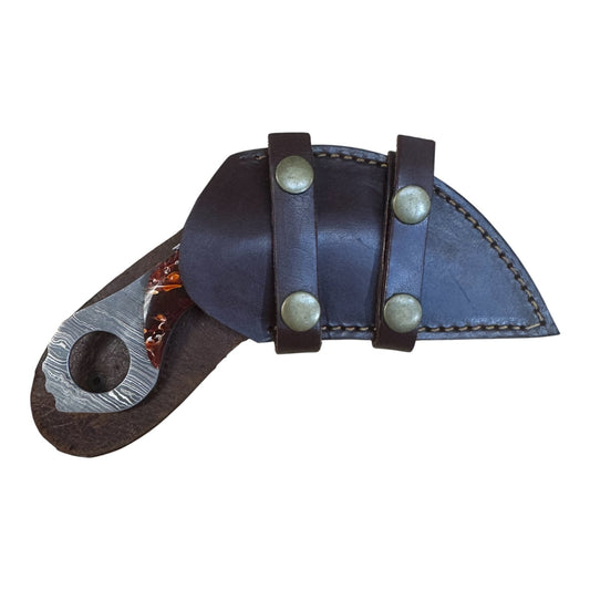 2" Inch Damascus Karambit W/ Resin Handle and Genuine Leather Sheath