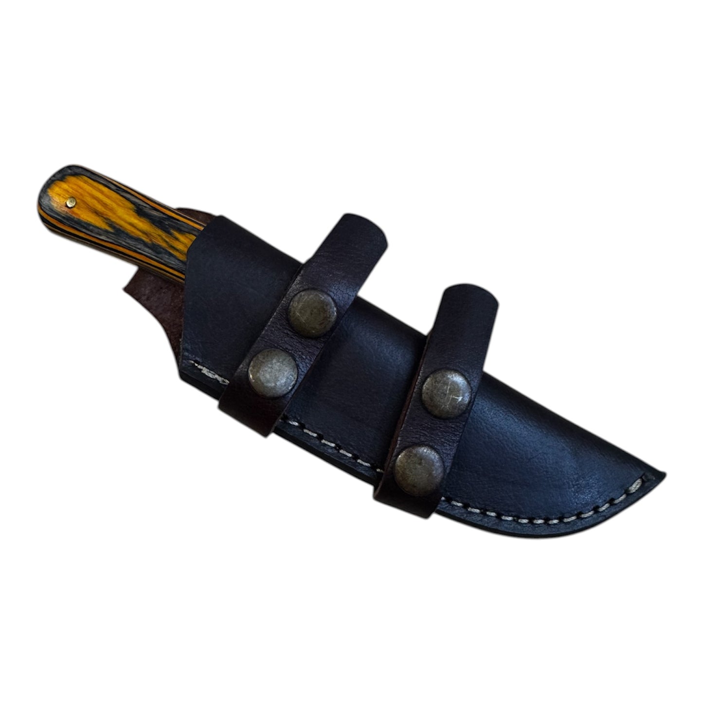 Damascus Survival Knife - Genuine Leather Sheath - Wood Carved Handle - 3.5" Inch Blade
