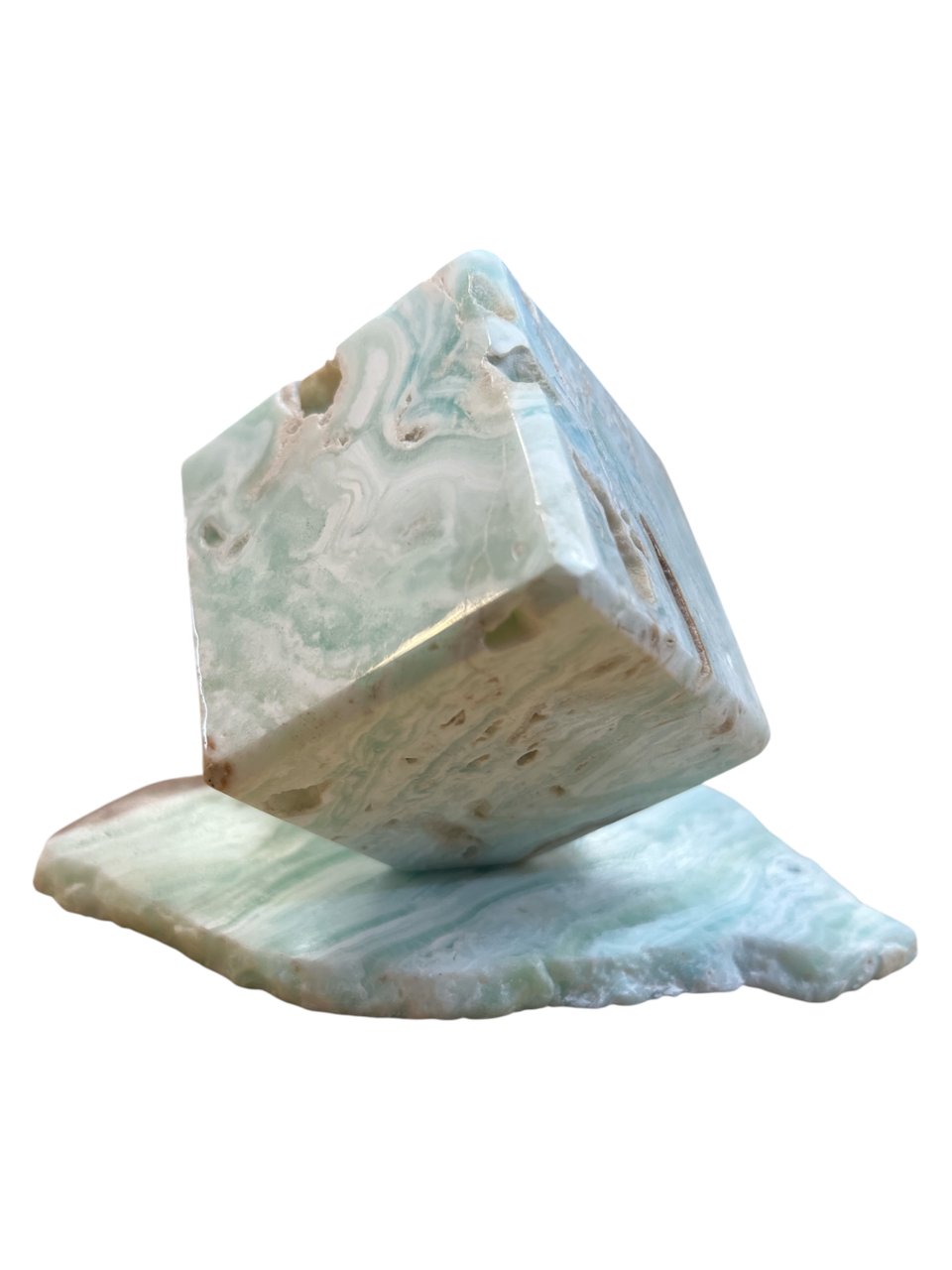 Caribbean Calcite Leaning Cube On Slab - 3.5" Inches