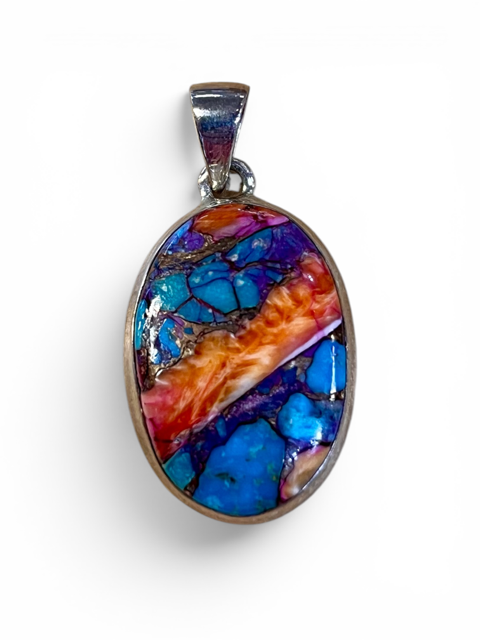 Kingman Pink Dahlia Turquoise Pendant - .925 Sterling Silver