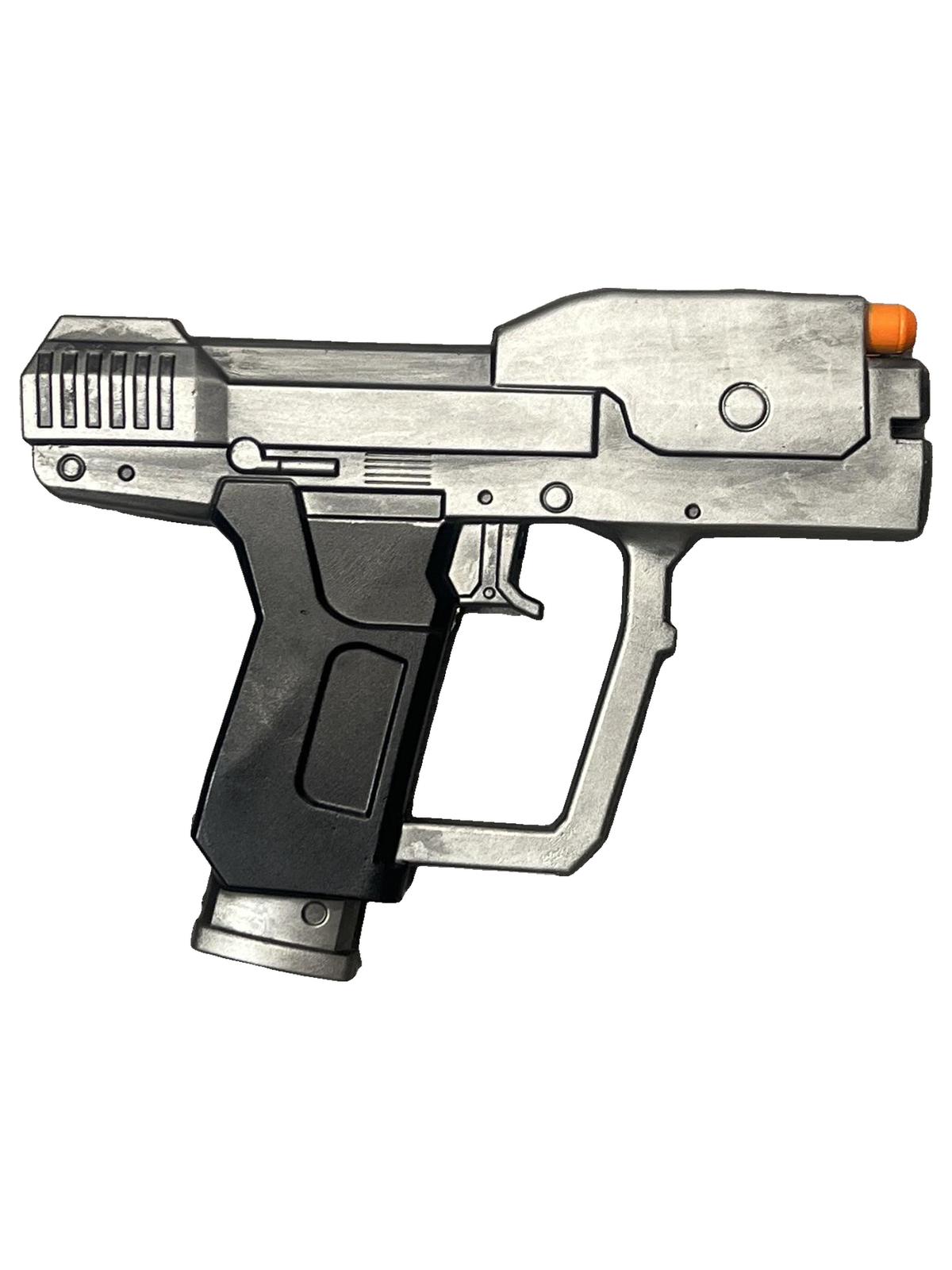 Halo "Magnum" Foam LARP Gun – silver EVA foam M6 Magnum pistol replica with black grip and orange safety tip, main view