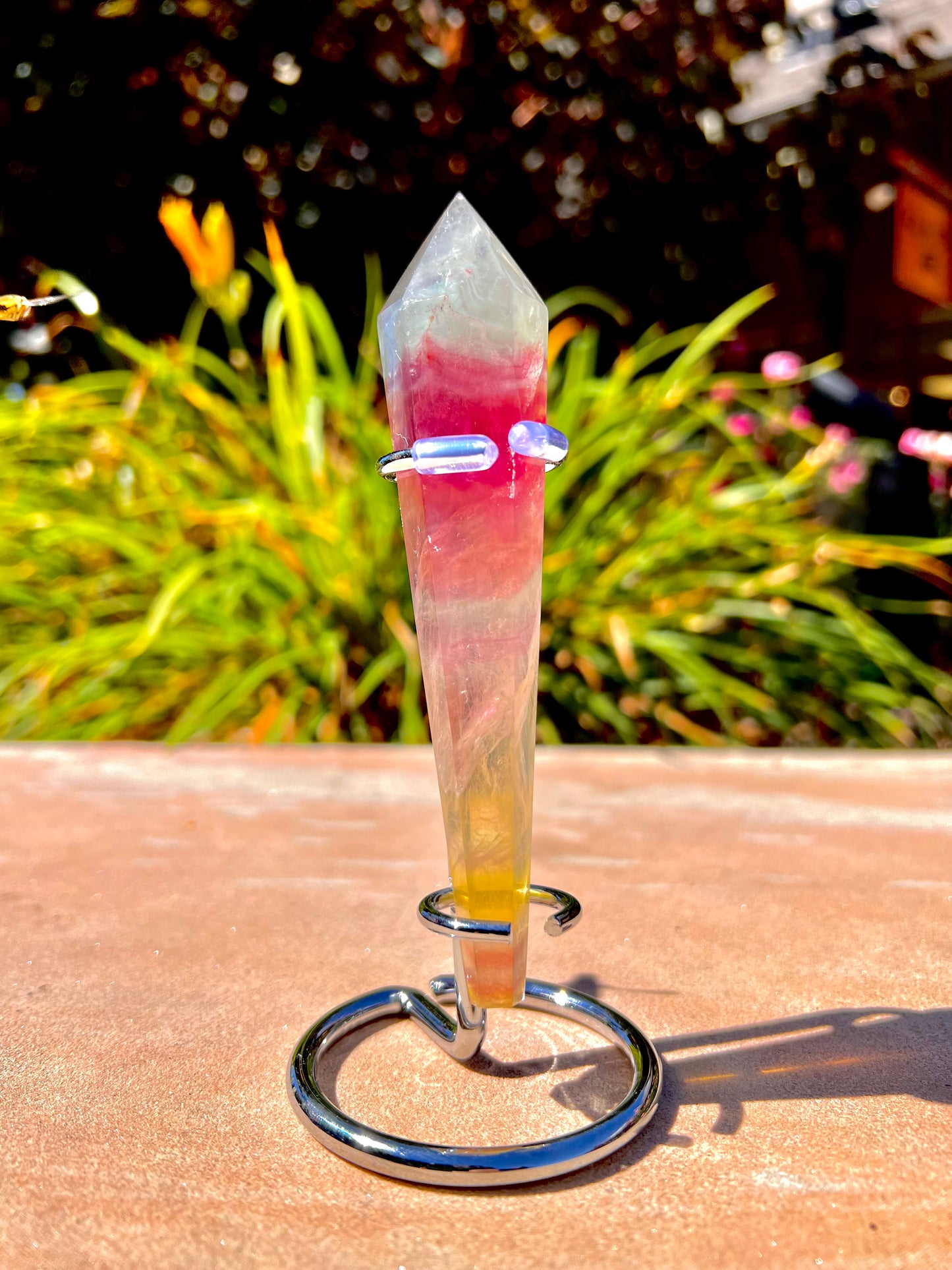 “A” Grade Rainbow Fluorite Point (Stand Included)