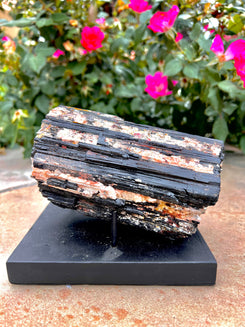 Natural Rough Black Tourmaline Specimen (Madagascar) Includes Stand