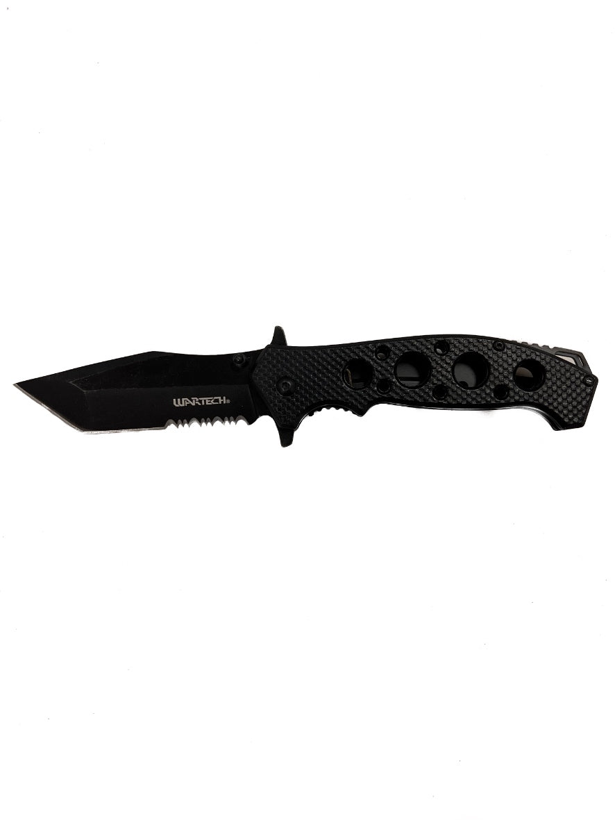 Wartech Knives: Black and Brown Serrated Assisted Opening Pocket Knife (3Cr13 Steel)