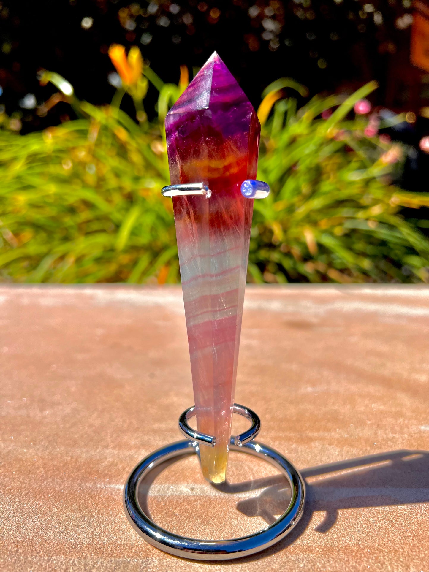 “A” Grade Rainbow Fluorite Point (Stand Included)