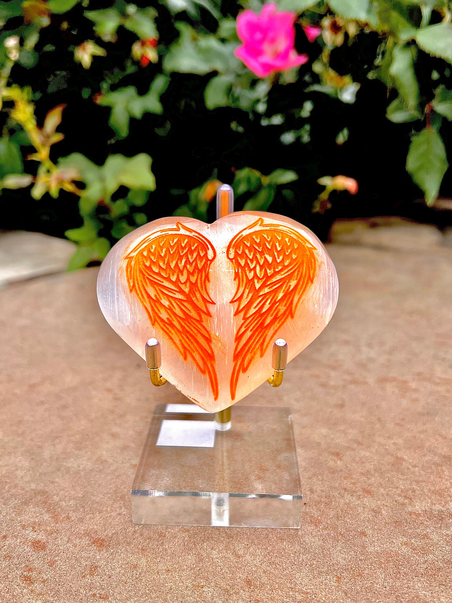 Selenite Heart Polished with Angel Wings