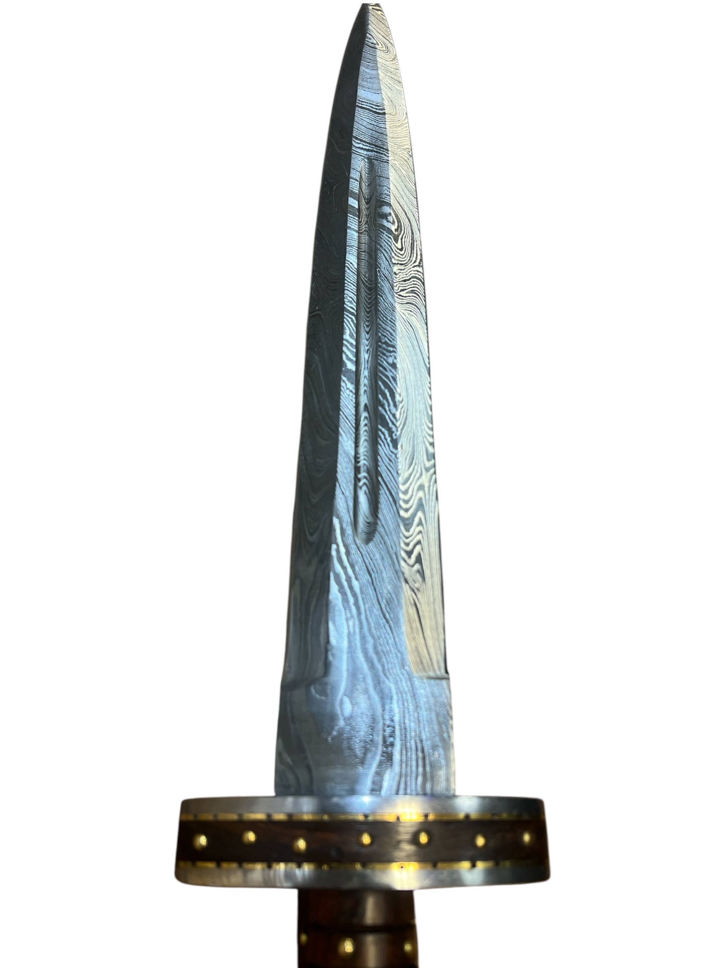 Functional Hand Forged Damascus Dagger - Real Brass Inlay & Pins - Genuine Oak Wood Handle