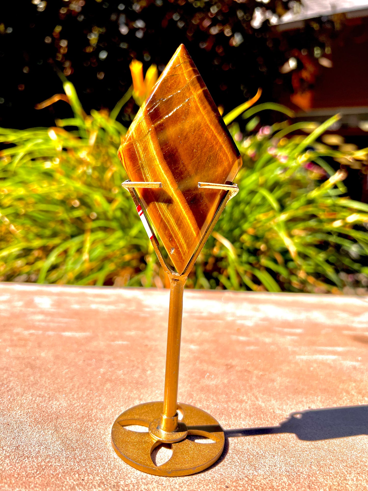 Polished Tigers Eye Rhombus' (Includes Stand)