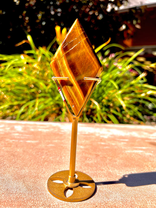 Polished Tigers Eye Rhombus' (Includes Stand)