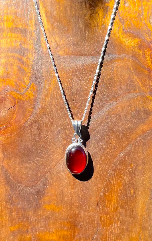 .925 Sterling Silver Hessonite Garnet Pendant (Chain Not Included)