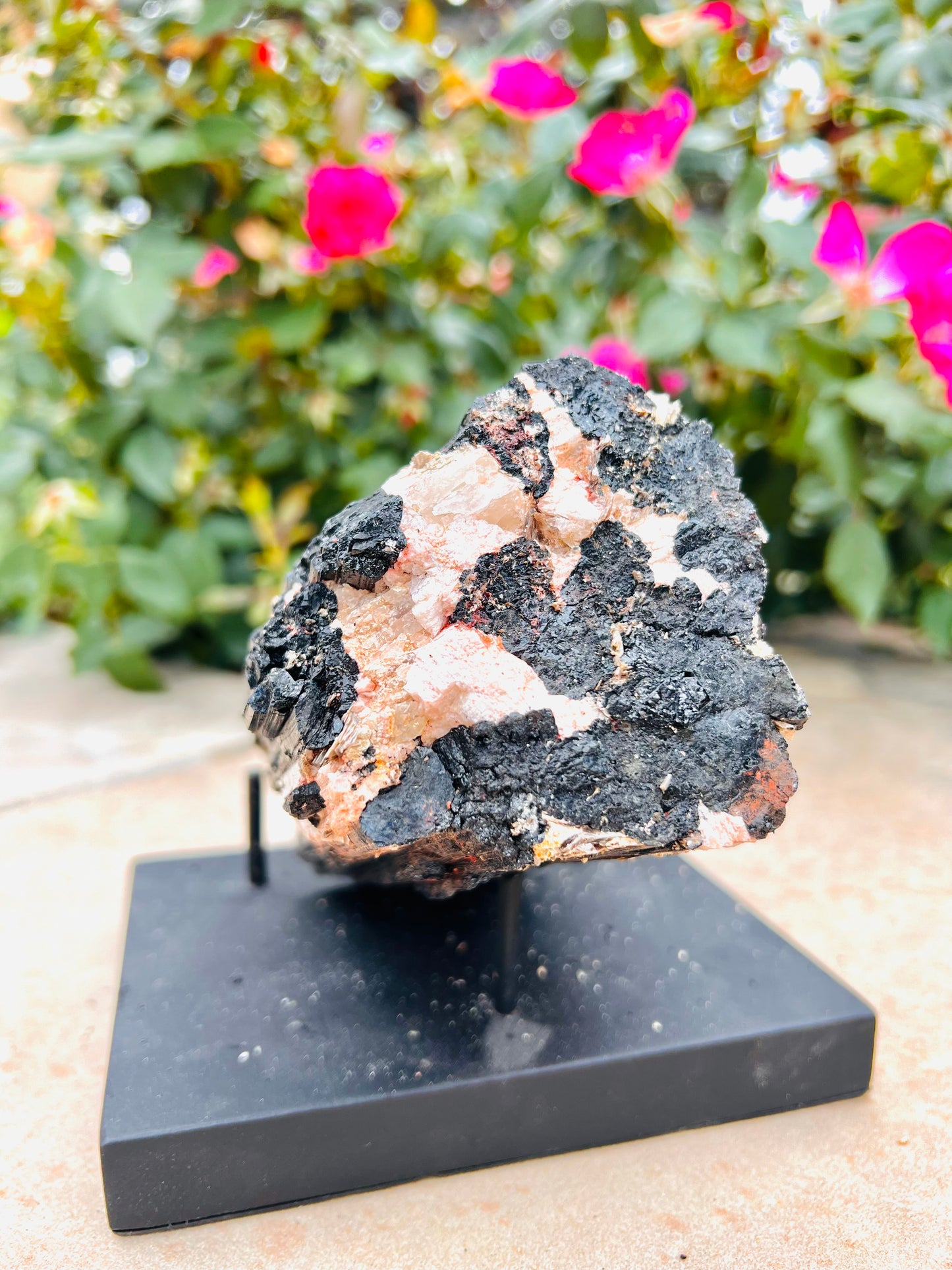 Natural Rough Black Tourmaline Specimen (Madagascar) Includes Stand