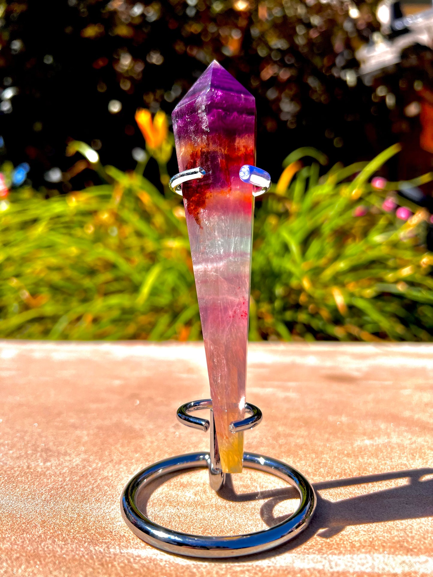 “A” Grade Rainbow Fluorite Point (Stand Included)