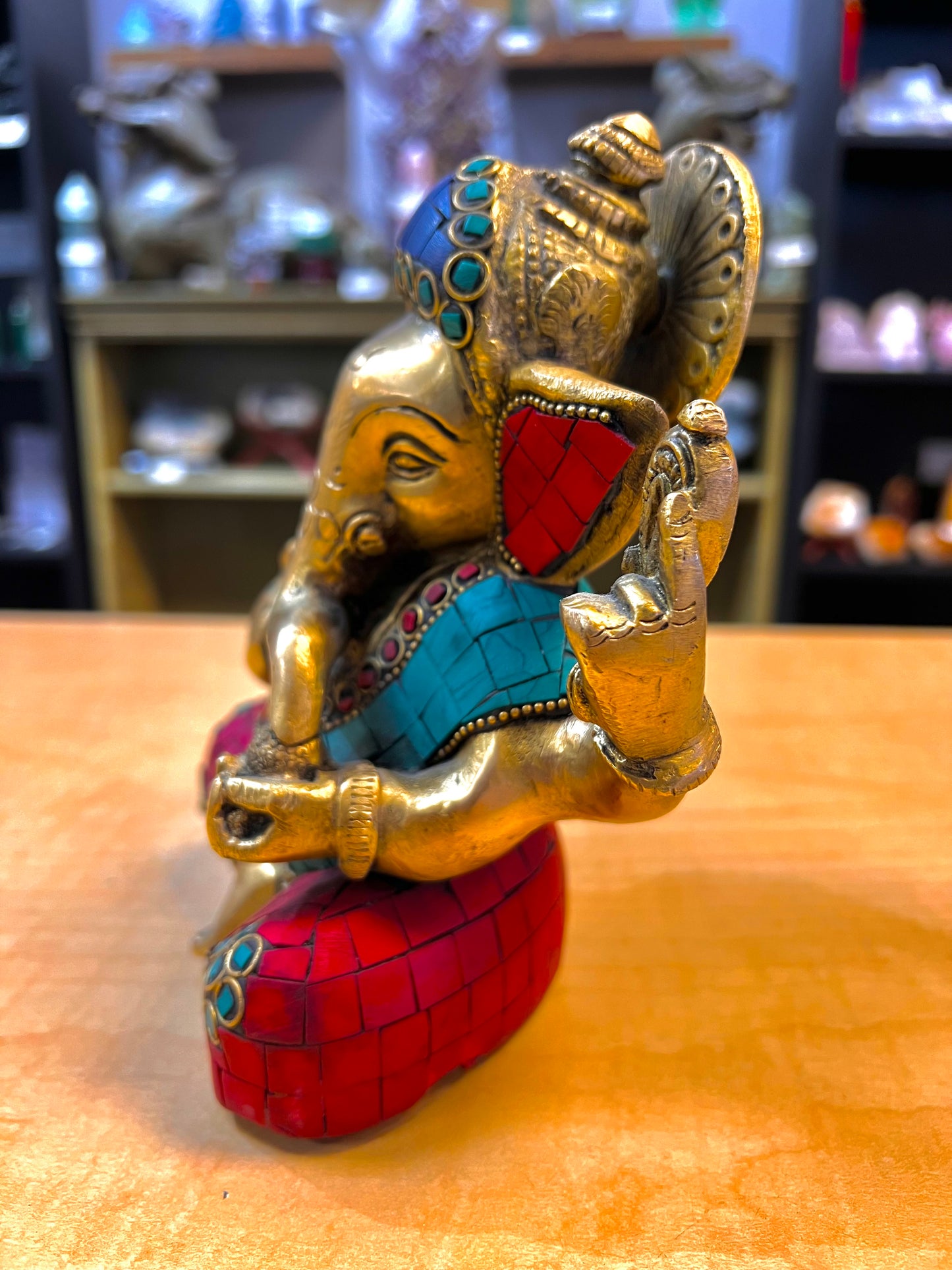 Brass, Turquoise, Coral, & Lapis Ganesha (Hand Made)