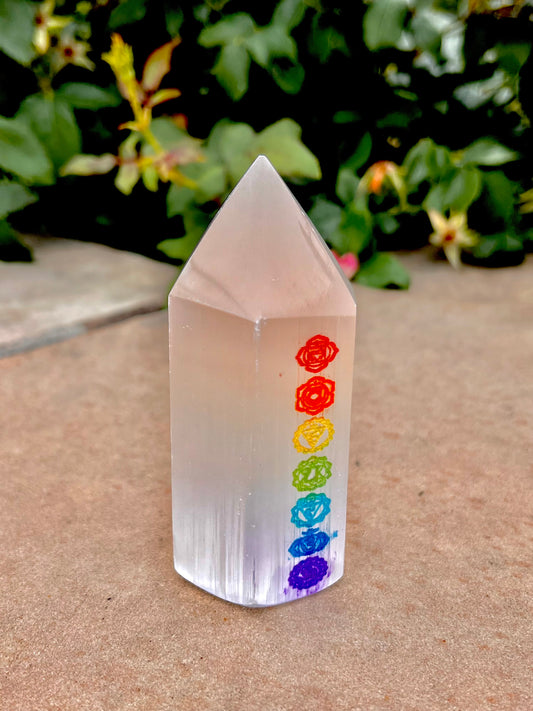 Small Selenite 7 Chakra Tower