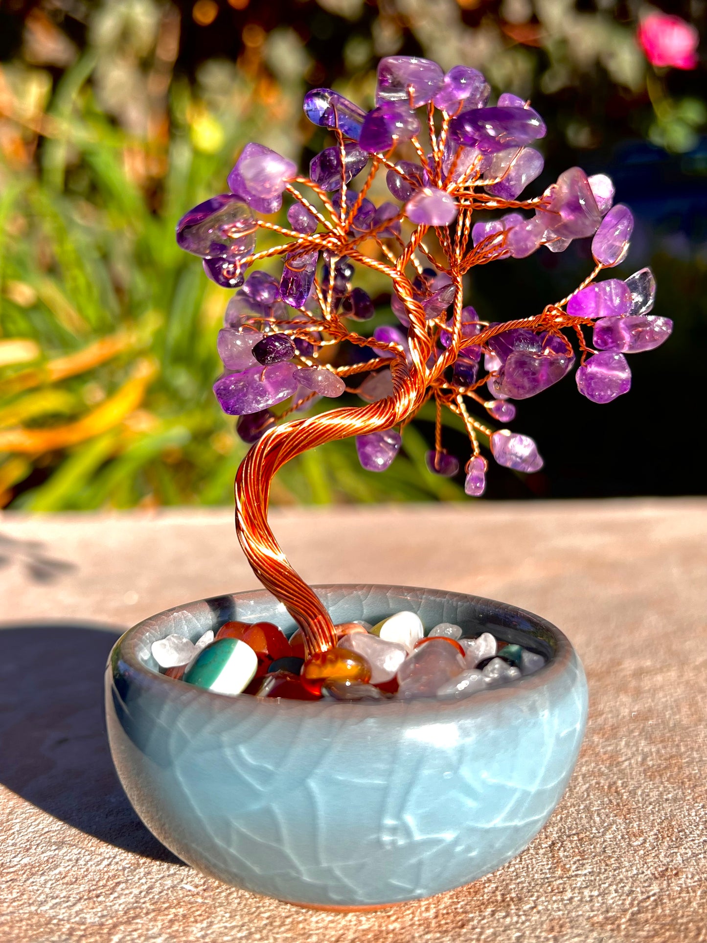 6" Inch Free Form Crystal Trees With Pot of Stones