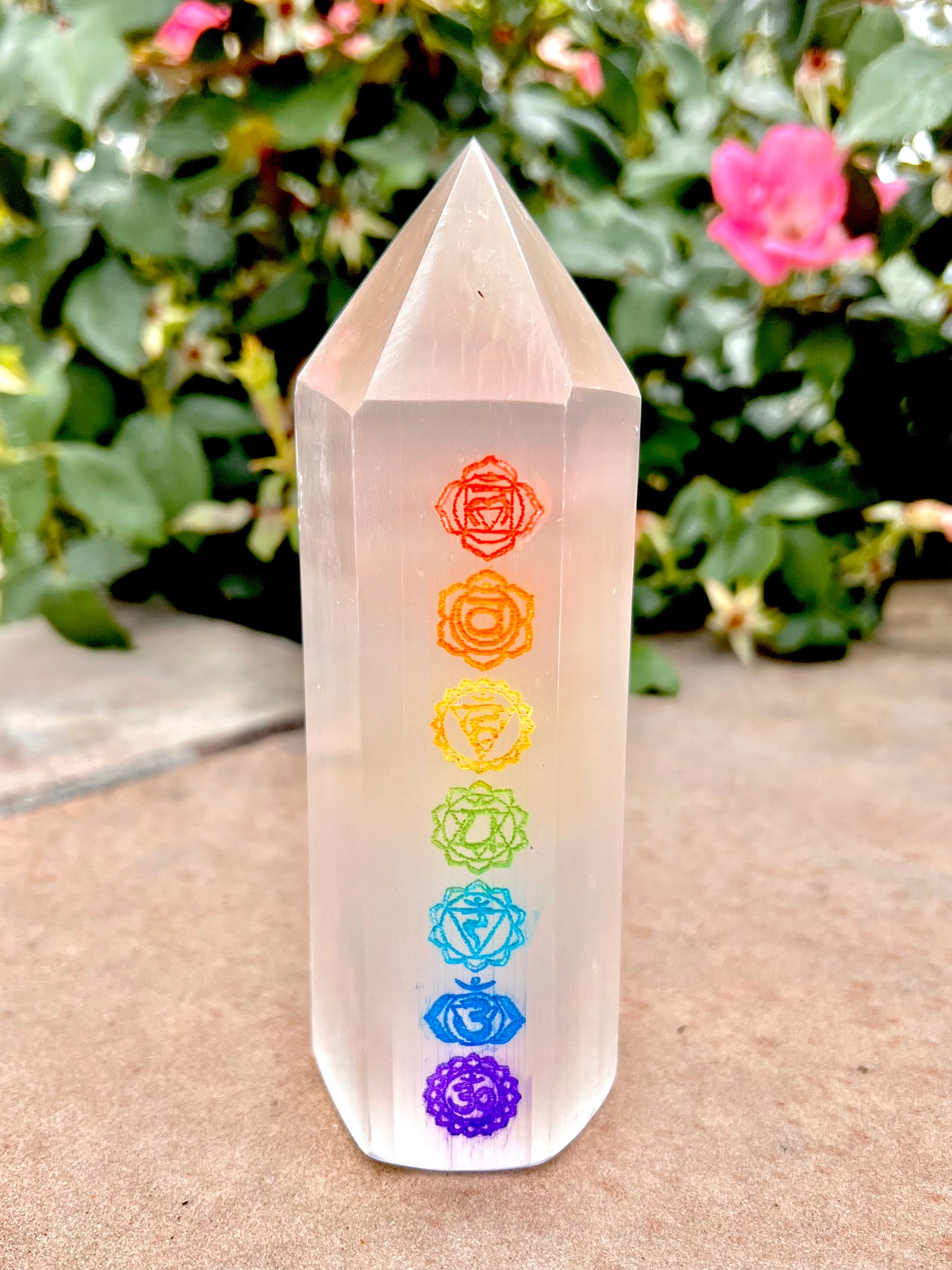 Large Selenite 7 Chakra Tower