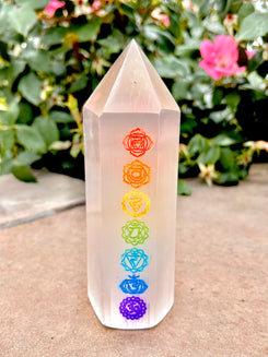 Large Selenite 7 Chakra Tower