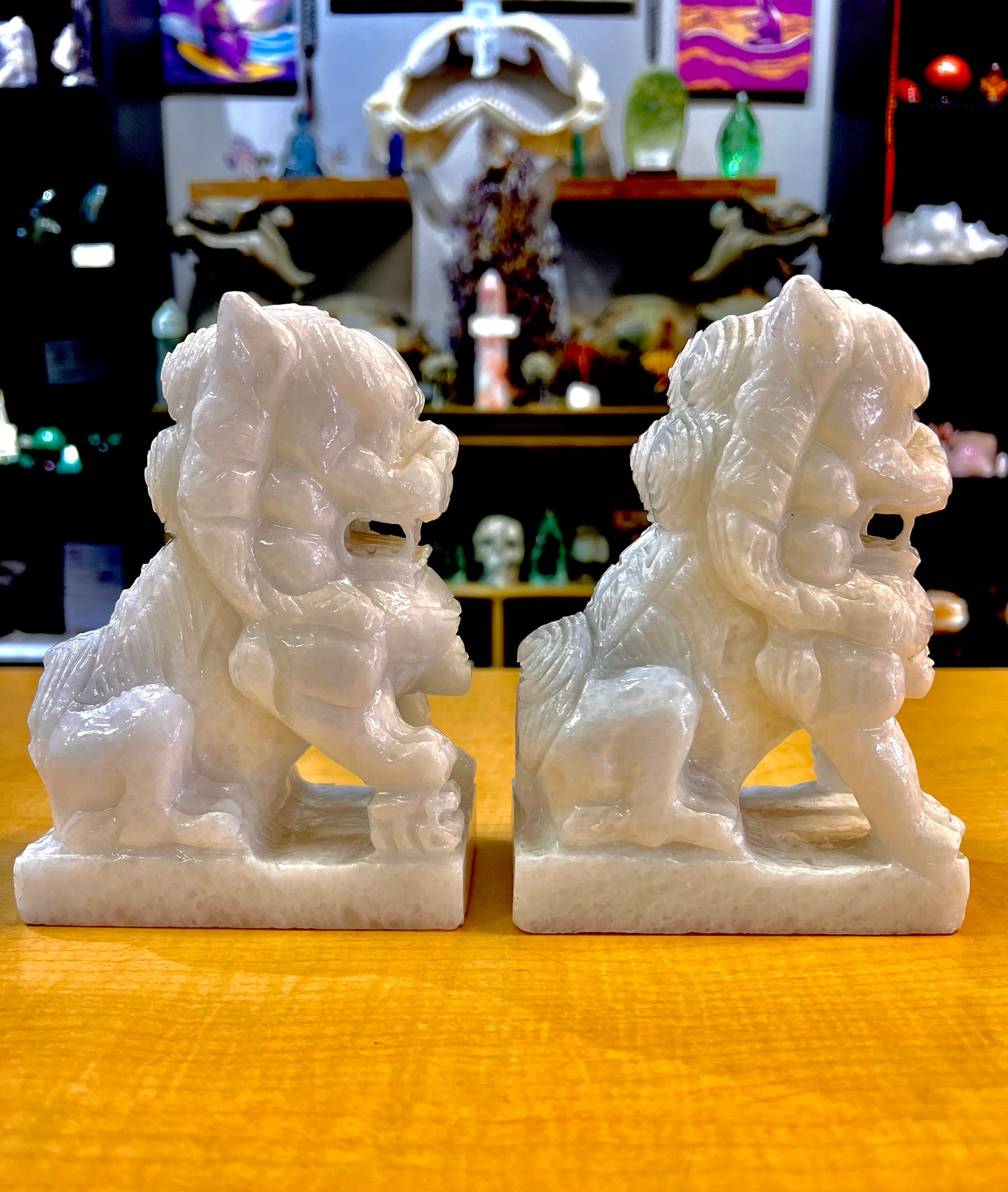 Set Of White Marble Fu Dog Book Ends (Turkey) *Sold as Pair*