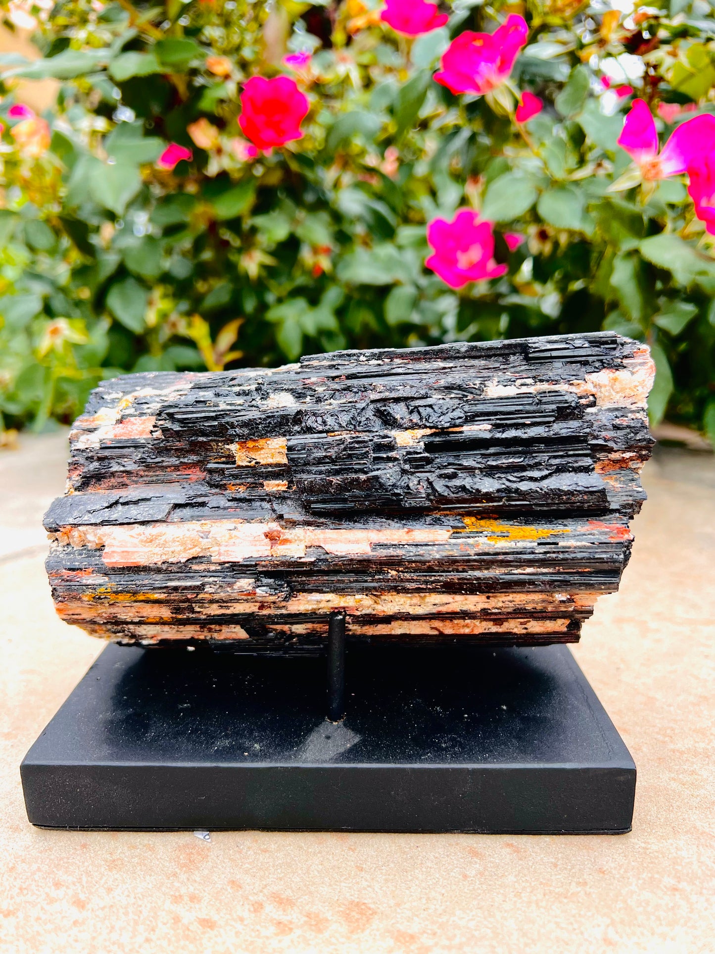 Natural Rough Black Tourmaline Specimen (Madagascar) Includes Stand