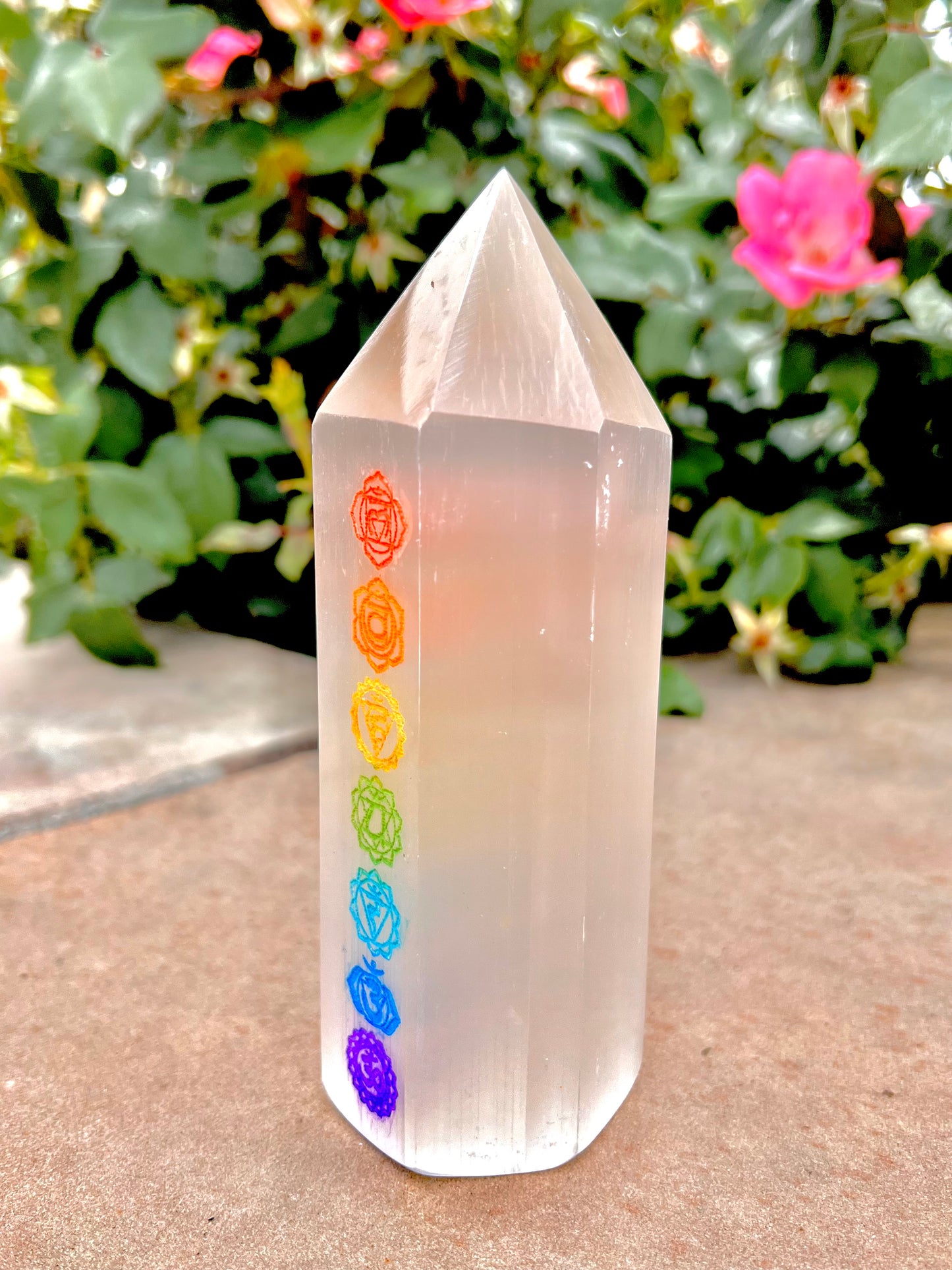 Large Selenite 7 Chakra Tower