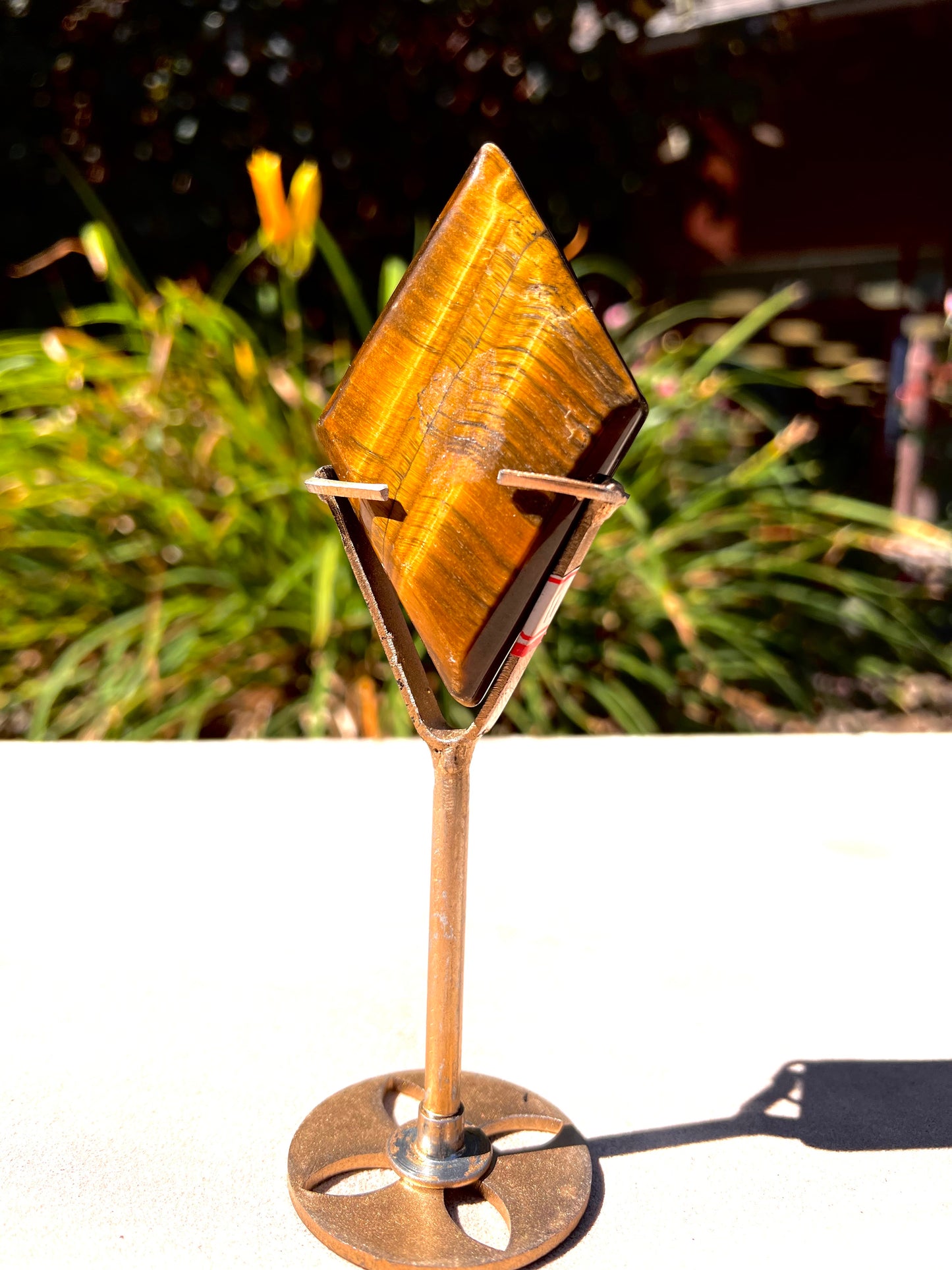 Polished Tigers Eye Rhombus' (Includes Stand)