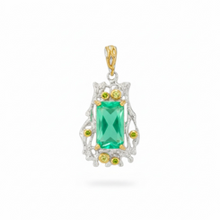 Emerald & Peridot Pendant with Rhodium & Yellow Gold