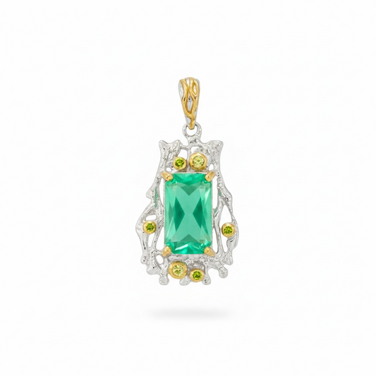 Emerald & Peridot Pendant with Rhodium & Yellow Gold
