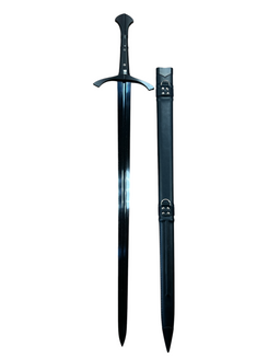 Dark Knight Broadsword - 1065 High Carbon Black Steel - Battle Ready - Includes Genuine Leather Scabbard