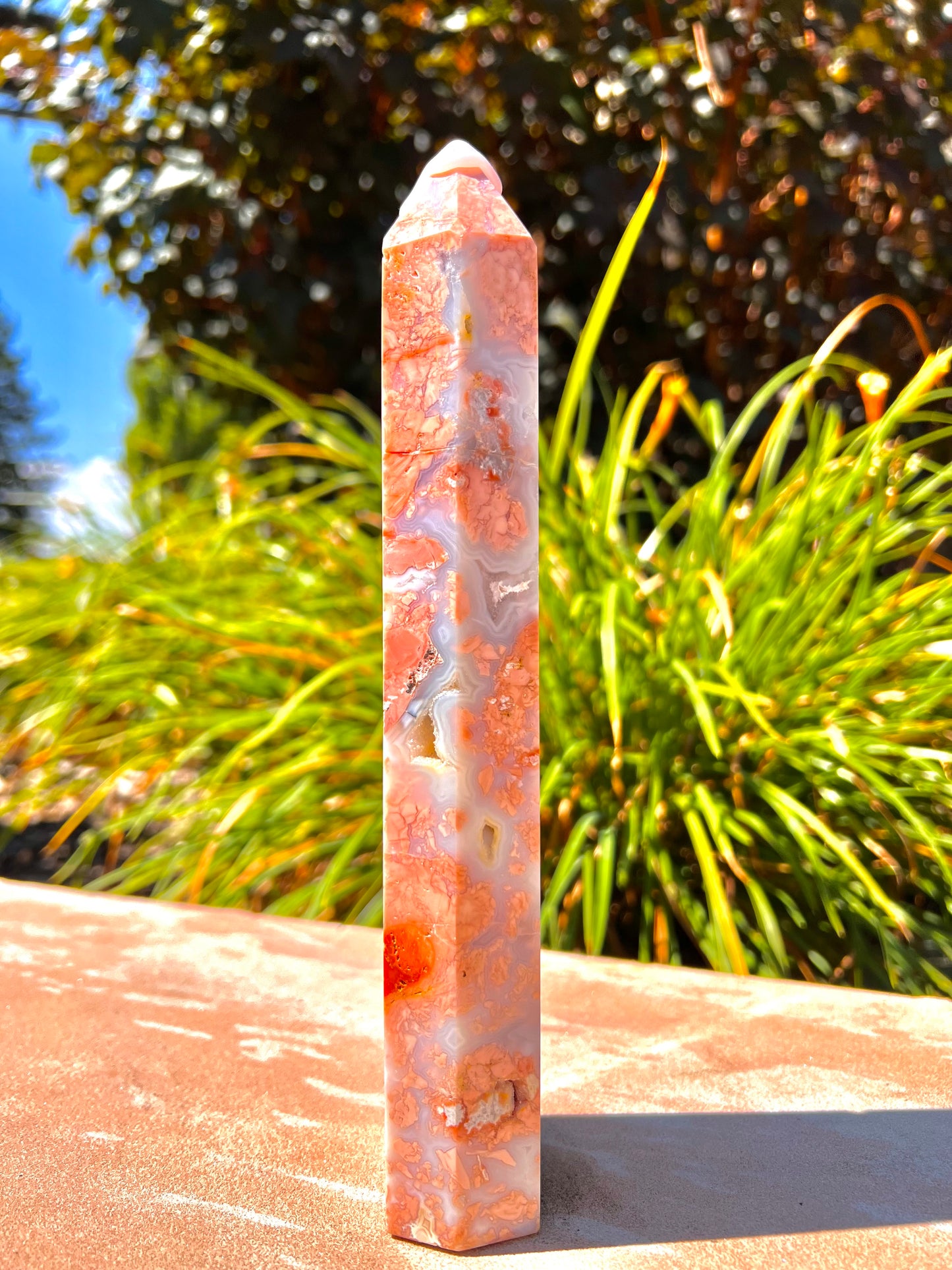 Pink Agate Tower with Druzy (Botswana)