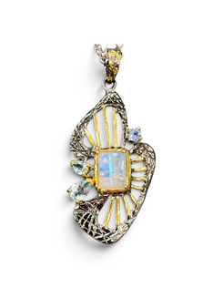 Moonstone & Blue Topaz Pendant With Rhodium & Yellow Gold