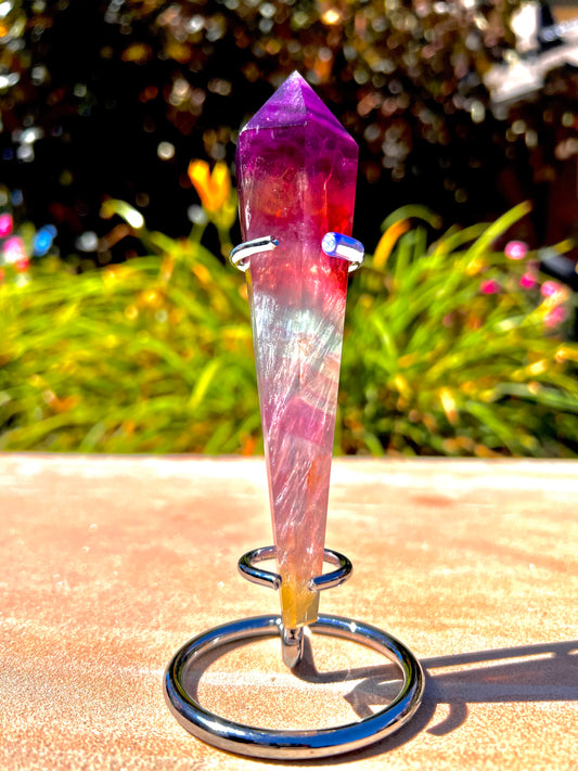 “A” Grade Rainbow Fluorite Point (Stand Included)