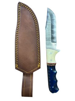 “Rite Edge” Damascus Steel Survival Knife - Includes Leather Sheath & Brass Inlays
