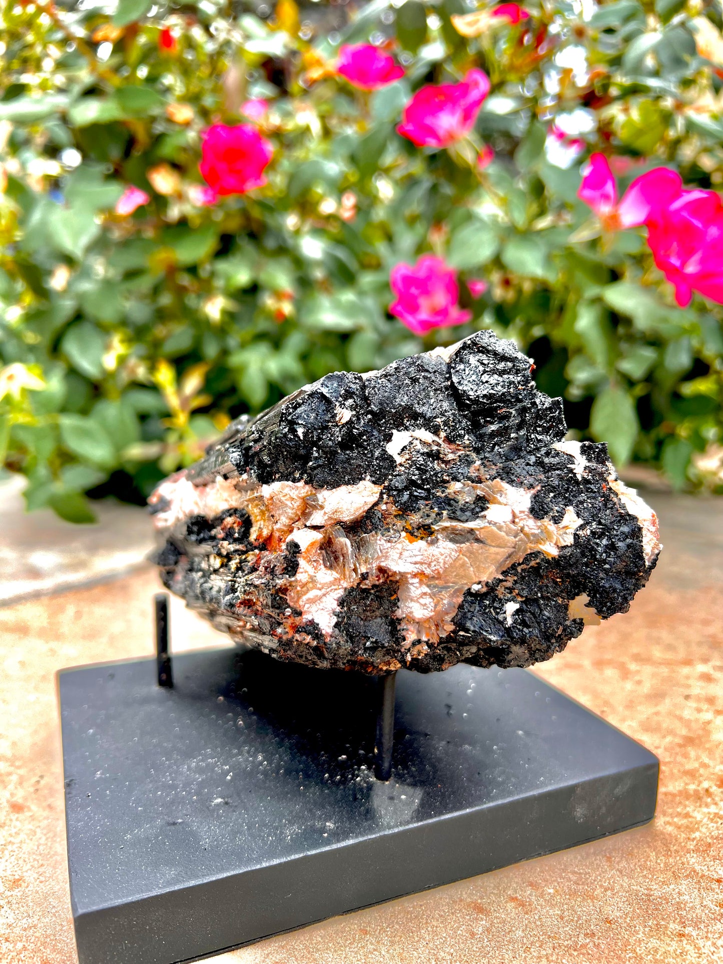 Natural Rough Black Tourmaline Specimen (Madagascar) Includes Stand