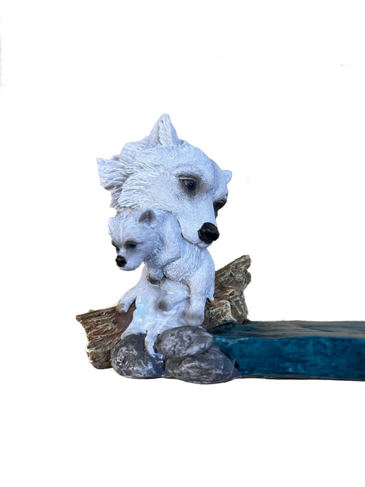 Wolf Holding Cub Incense Burner