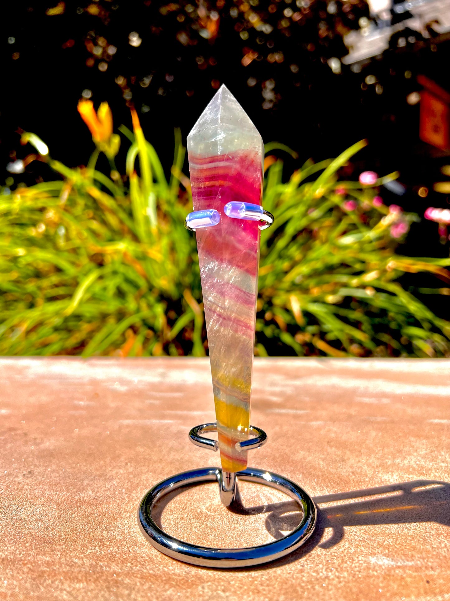 “A” Grade Rainbow Fluorite Point (Stand Included)