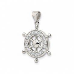 .925 Sterling Silver Ship Wheel Pendant - Swarovski Crystals