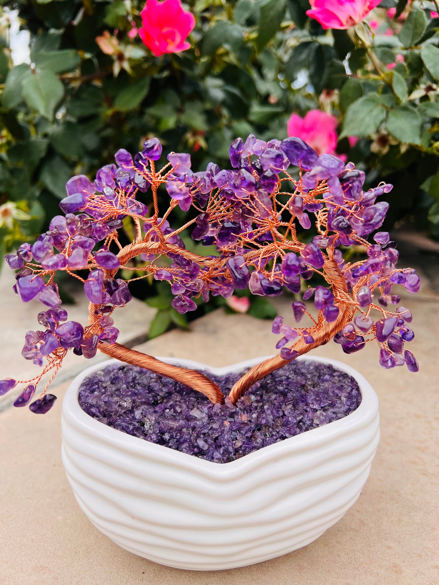 Amethyst Gemstone Tree With Porcelain Base(Heart Shaped)